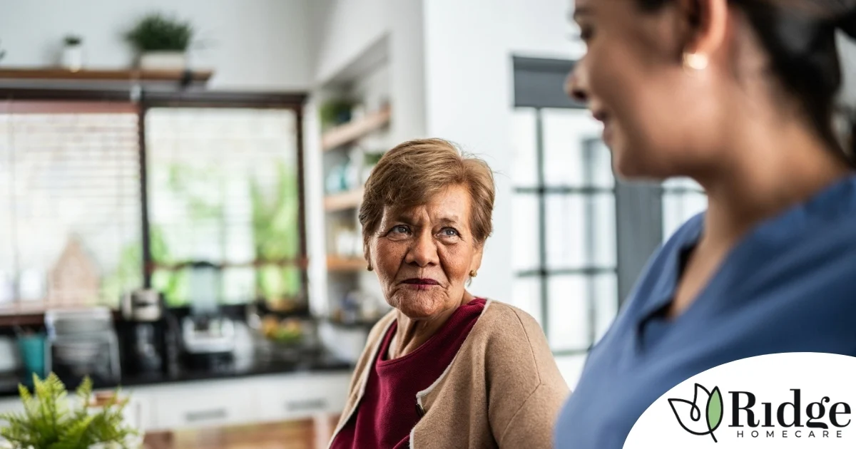 Caregiver provides attentive senior care as part of diabetes awareness